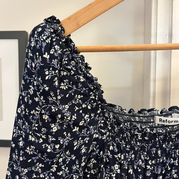 Reformation Hudsen Blue Mini Long Sleeve Floral Dress - Picture 7 of 9